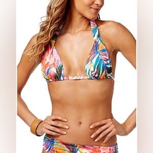 New Lauren Ralph Lauren Tropical Palm Halter Bikini Top Size 12 Tie Back Cups
